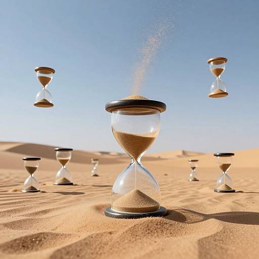 Surreal Floating Hourglasses in Desert