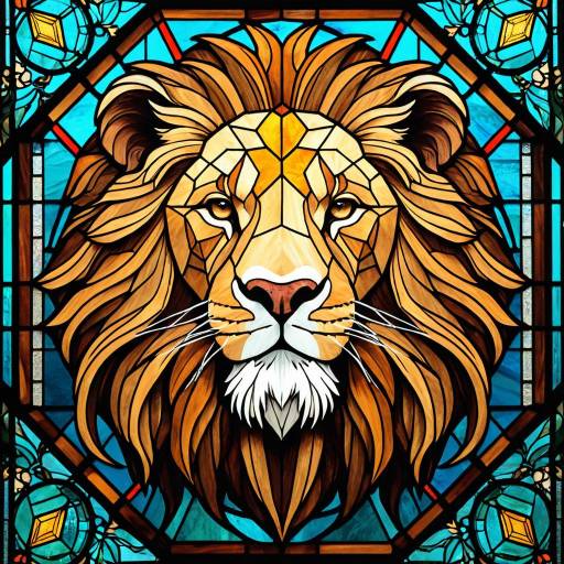 Dignified Lion Stained Glass Window