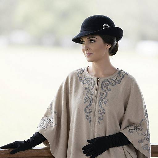 Elegant Woman in Beige Robe Outdoors