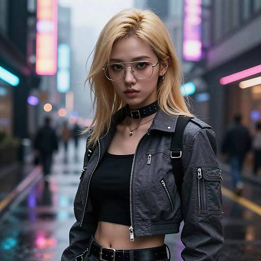 Cyberpunk Blonde with Intense Gaze