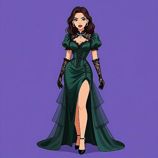 Gothic Elegance in Emerald Silk