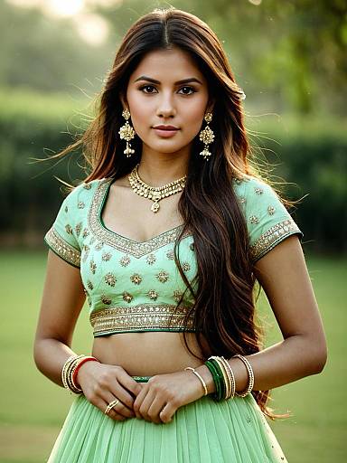 Young Woman in Light Green Lehenga with Jewelry