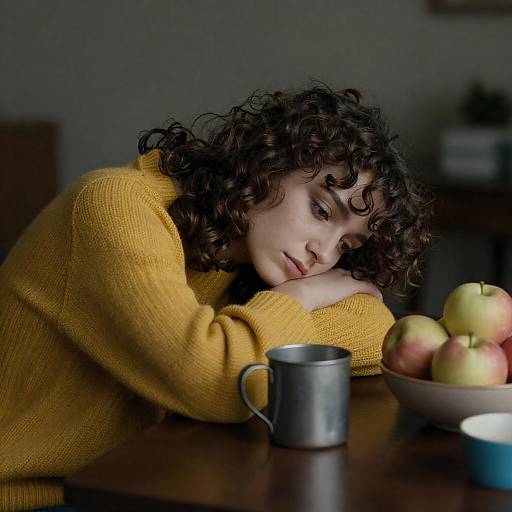 Moody Portrait of Woman at Table