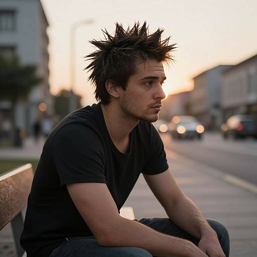 Fit Man with Spiky Hair at Sunset