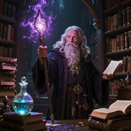 Wise Elderly Wizard Casting Spell