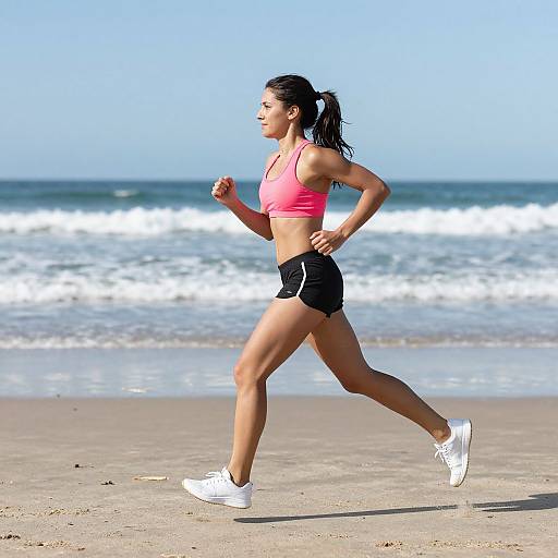 Healthy Woman Running on Beach