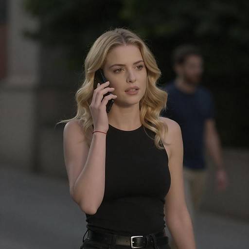 Blonde Woman on Call in Dim Light