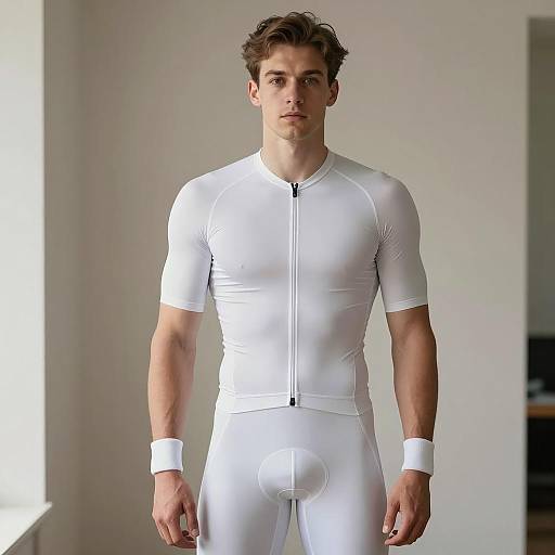 Attractive Young Man in White Cycling Suit