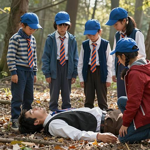 Children's Concern in a Forest Scene