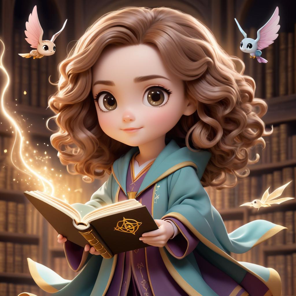 Chibi Hermione with Magical Spellbook