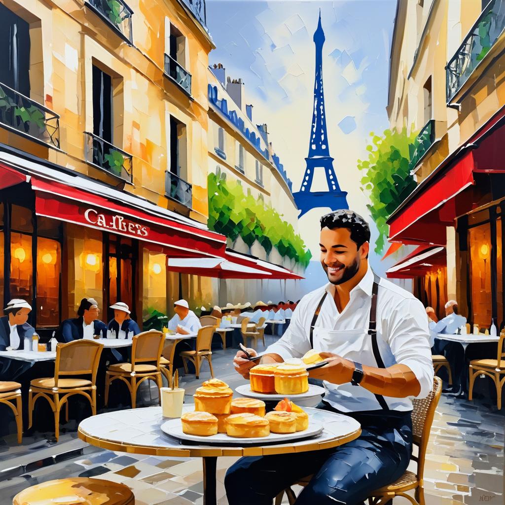 Cheerful Waiter in Paris Café Painting