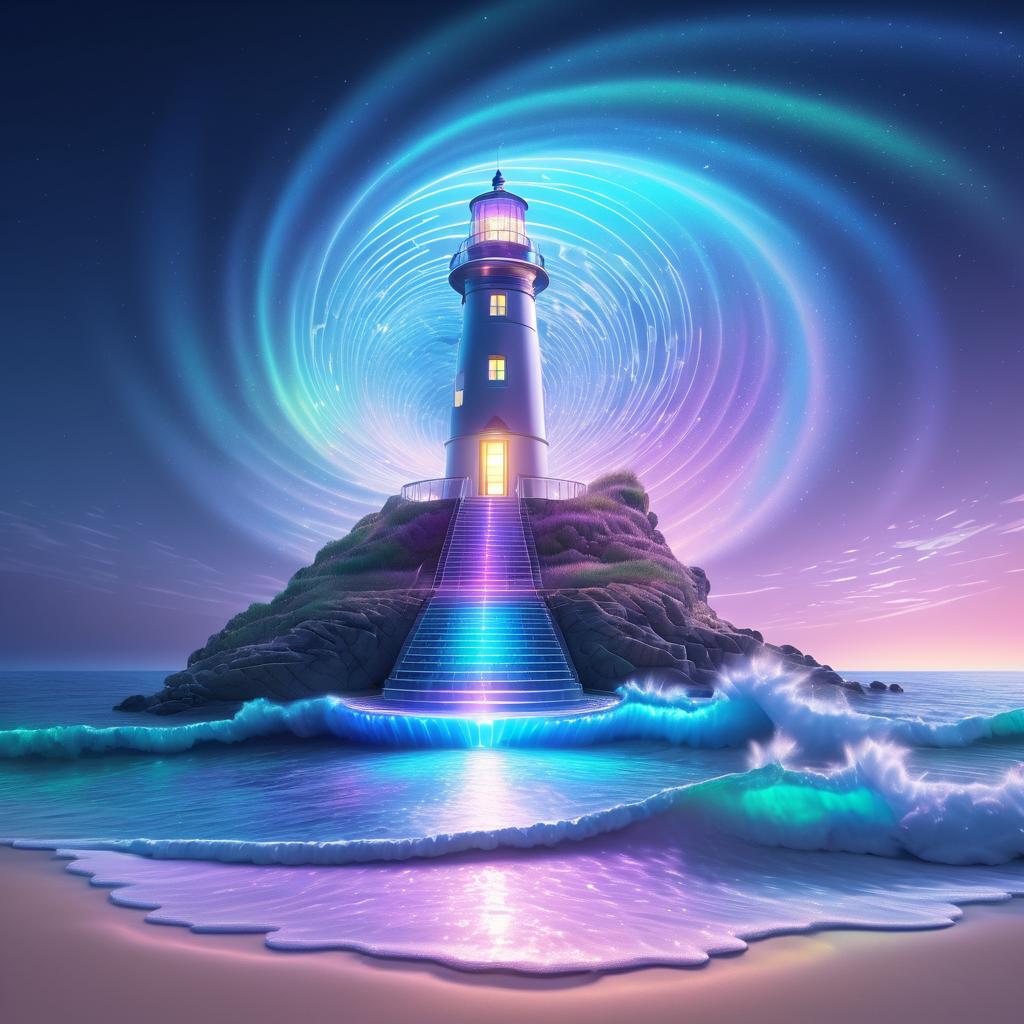 Glowing Lighthouse Hologram Art Design