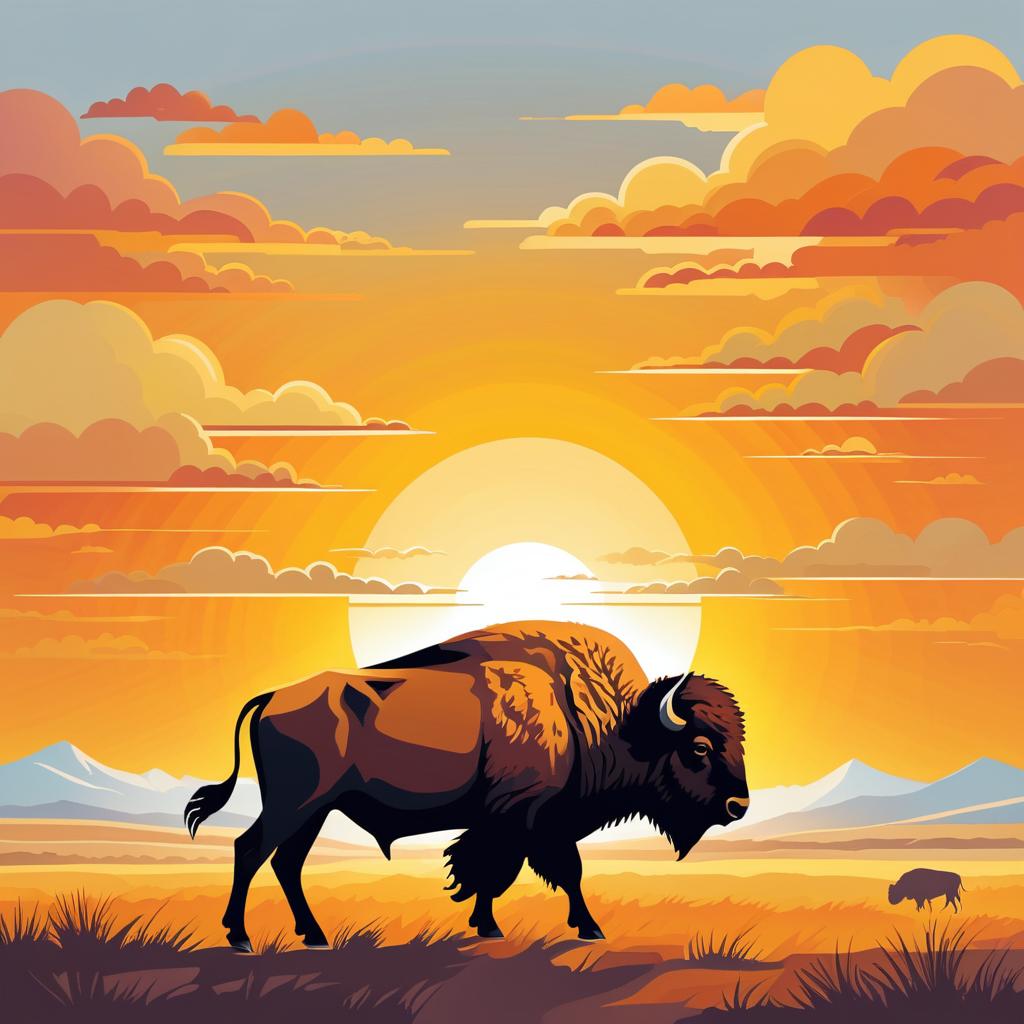 Roaming Bison Against Sunset Sky