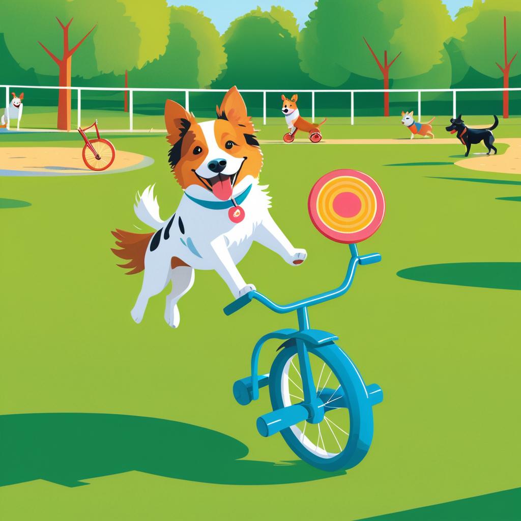 Funny Dog Riding Tricycle in Park