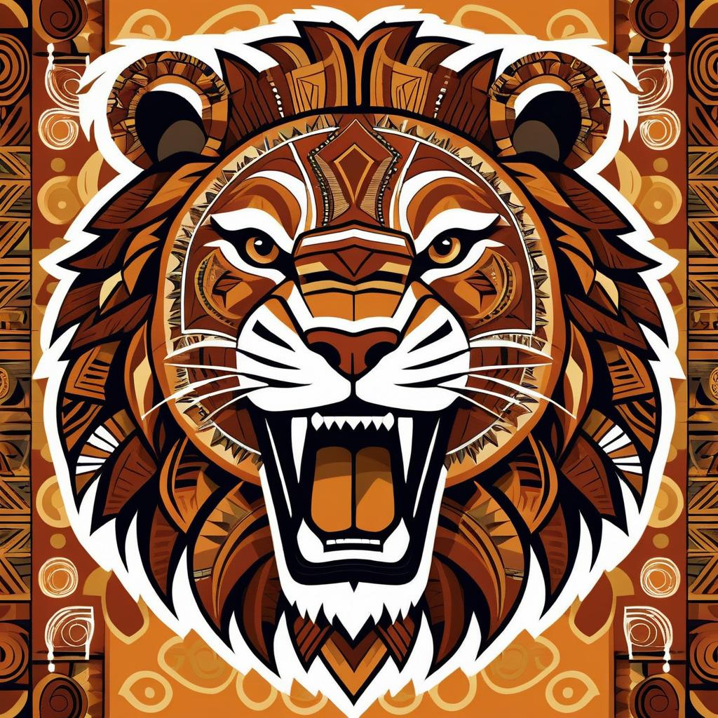 Tribal Art Print of a Roaring Lion