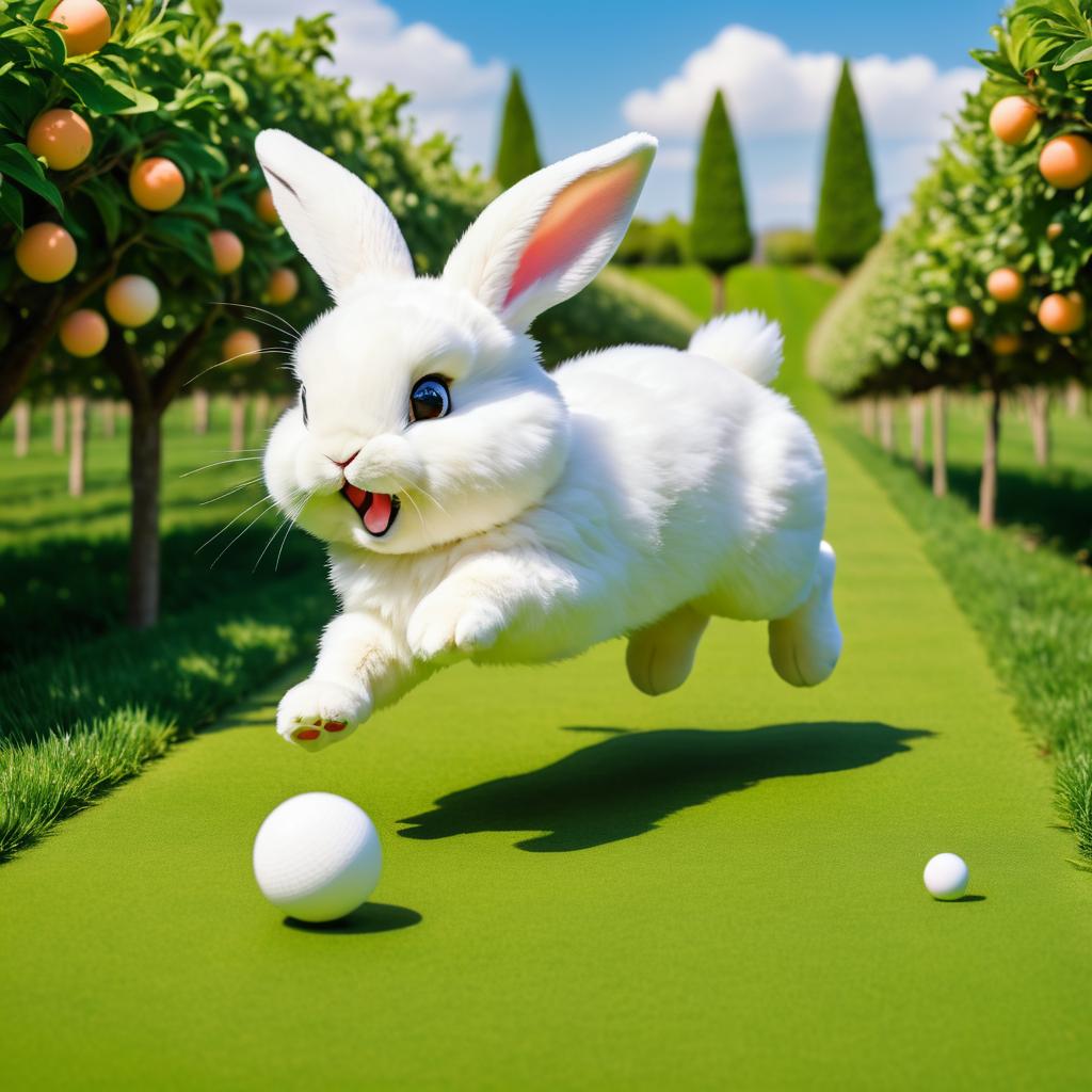 Joyful Bunny Chasing Ping Pong Ball