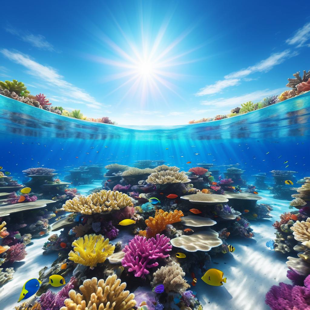 Vibrant Coral Reef Under Bright Sunlight