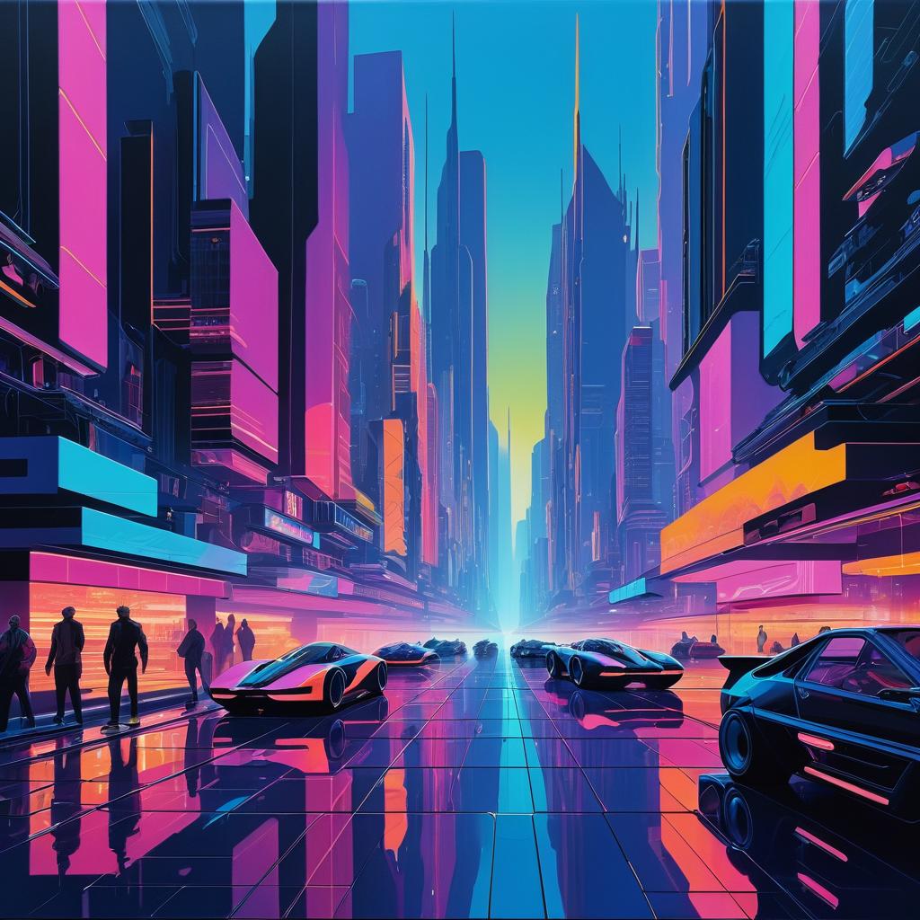 Vibrant Cyberpunk Cityscape Painting