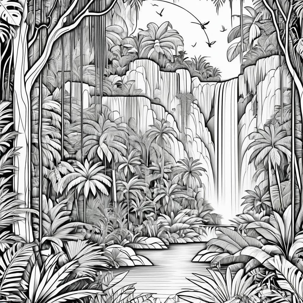 Exciting Jungle Adventure: Line Art Coloring Page