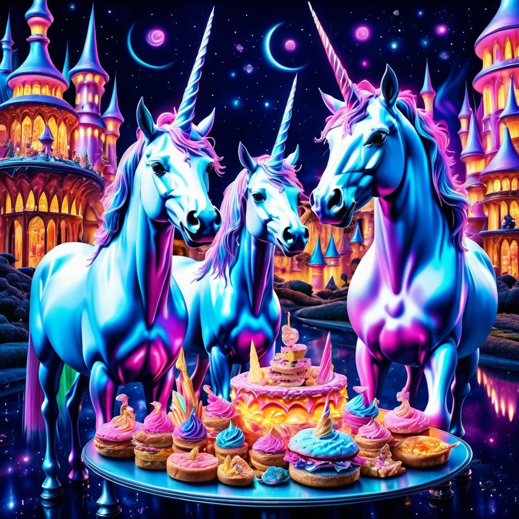 Enchanting Unicorns Enjoying Midnight Snacks