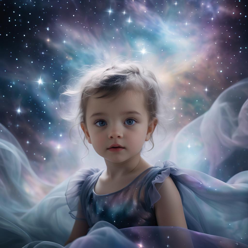 Surreal Starry-Eyed Child in Nebulae