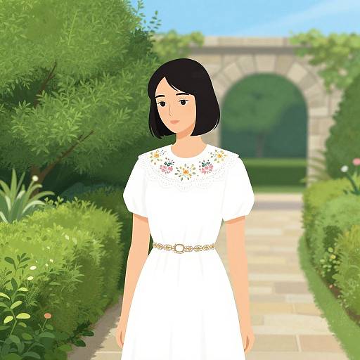 Young Woman in Garden Pathway