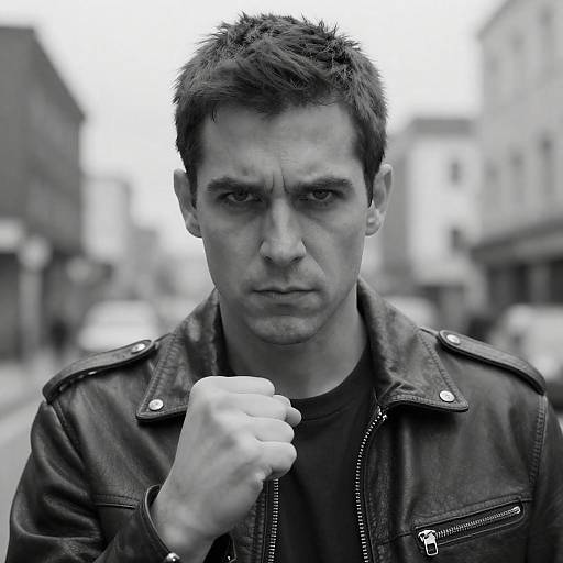 Intense Man in Leather Jacket Portrait