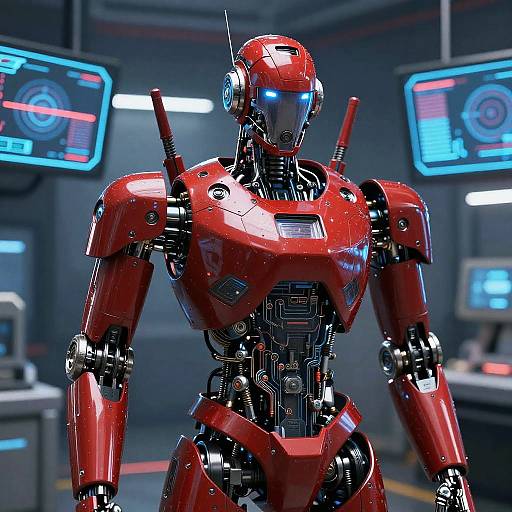 Futuristic Red Robot in High-Tech Lab