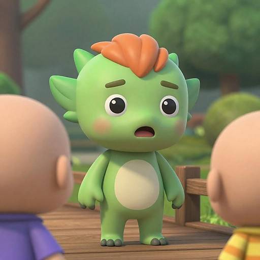 Surprised Cartoon Character on Wooden Bridge