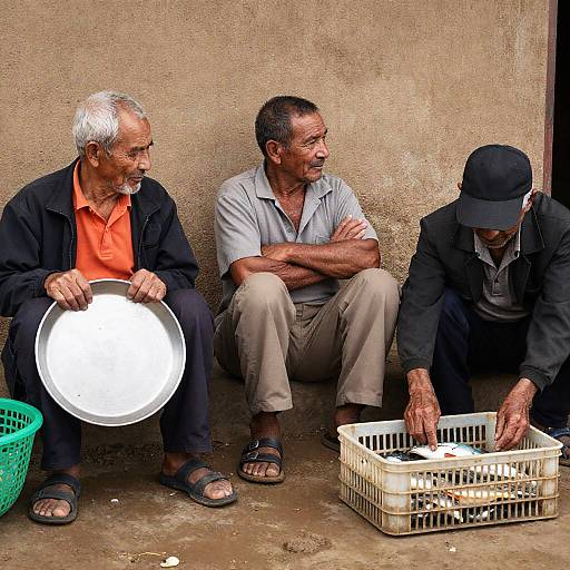 Three Elderly Men by the Wall
