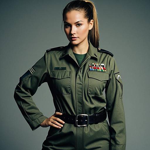 Woman in Army Jumpsuit Uniform