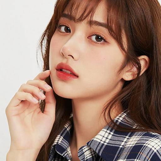 Portrait of Young Woman in Plaid Shirt