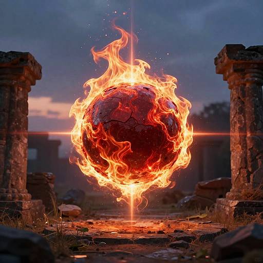 Pulsating Red Energy Ball at Dusk