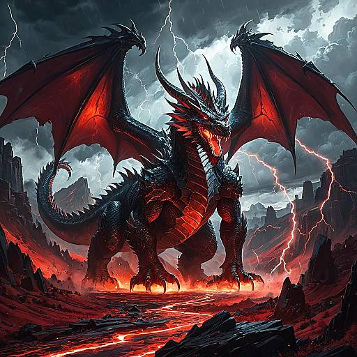 Colossal Ancient Dragon in Volcanic Canyon