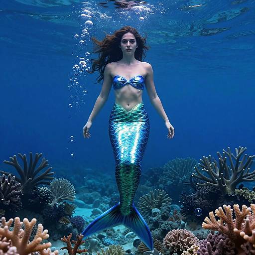 Hyper-Realistic Mermaid Portrait in Ocean Blue