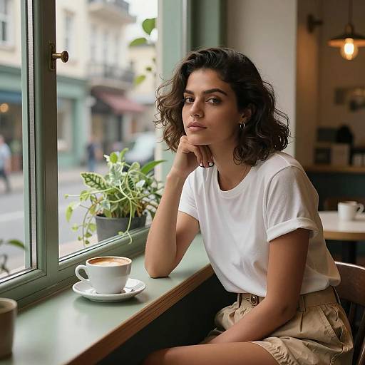 Café Scene: Confident Woman with Coffee