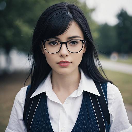 Young Woman Wearing Glasses and Vest Outdoors