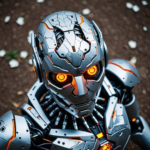 Cyborg Humanoid with Cracked Metal Face
