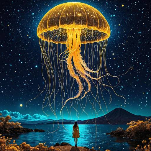 Ethereal Jellyfish Under Starry Night