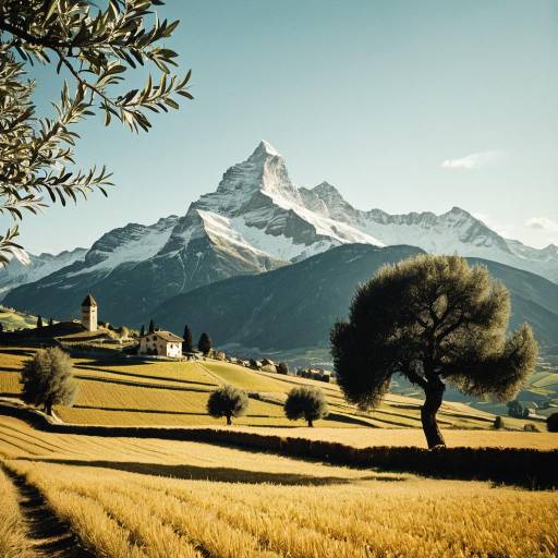 Swiss Alps Mountain with Olive Trees and Terraced Fields