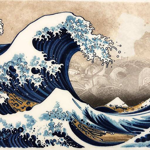 Vibrant Japanese Wave Tattoo Design