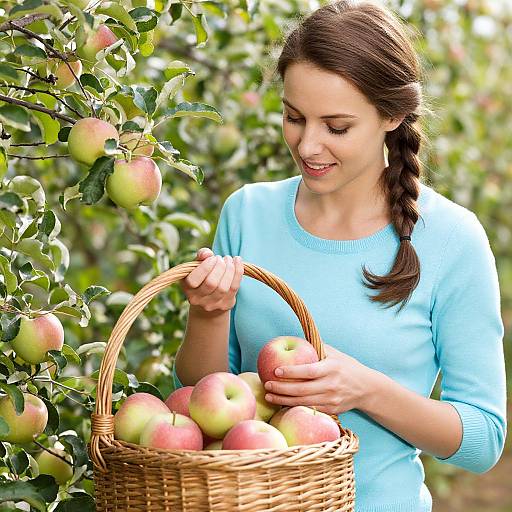 Woman Harvesting Apples in Orchard