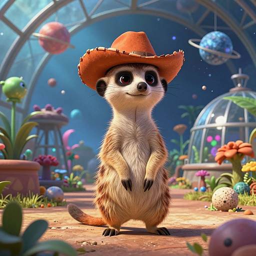 Epic Realistic Meerkat in Celestial Greenhouse