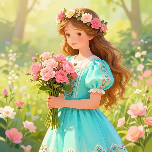 Art Nouveau Girl in Flower Garden