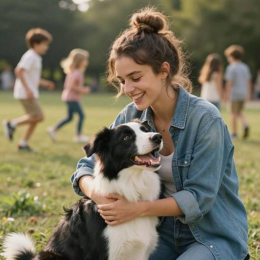 Joyful Moment: Woman and Dog in Park