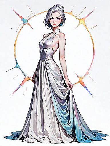 Elegant Woman in Silver Halter-Neck Gown