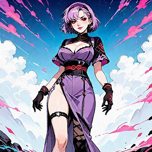 Anime Girl with Purple Hair at Night