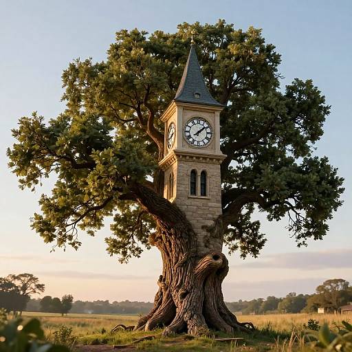 Surreal 3D Oak Tree Clock Tower