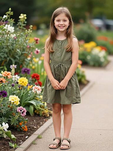 Nine-Year-Old Girl in Flower Garden