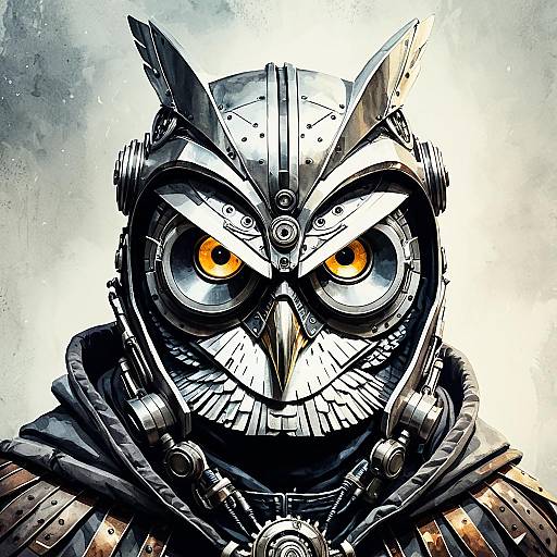 Cybernetic Owl with Futuristic Steampunk Helmet